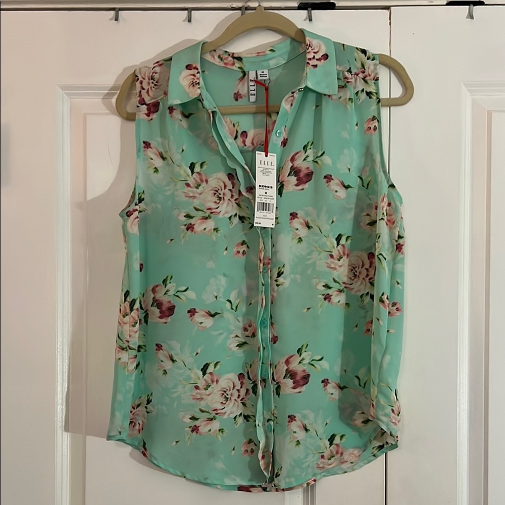 Elle Pink Tie Front Blouse Notched Collar